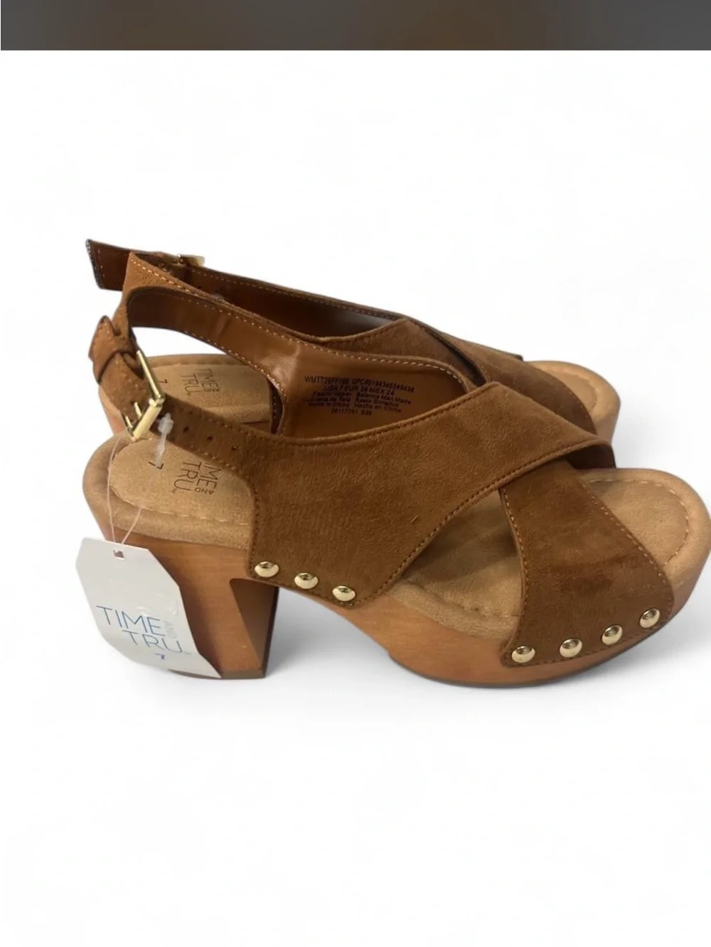 Time and Tru Women's Brown Crisscross Suede Slingback Sandals